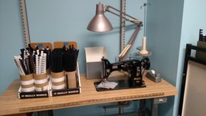 A vintage Pfaff sewing machine still does service in stitching polyester sleeves for outsized documents and panoramic photographs. The Pfaff model 130 was introduced in 1932 and was manufactured into the 1950s.