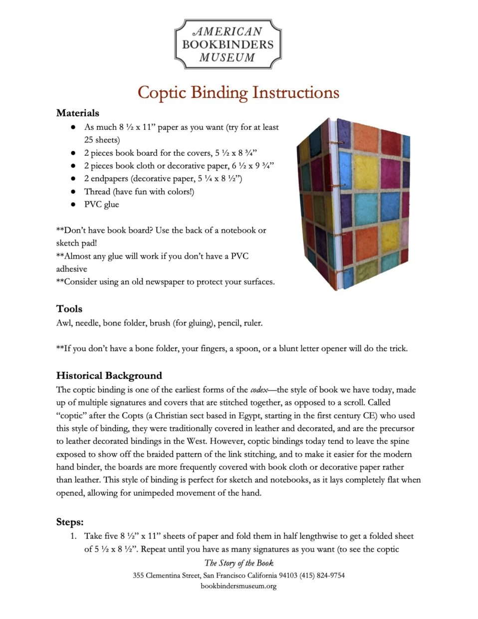 Coptic Binding American Bookbinders Museum San Francisco